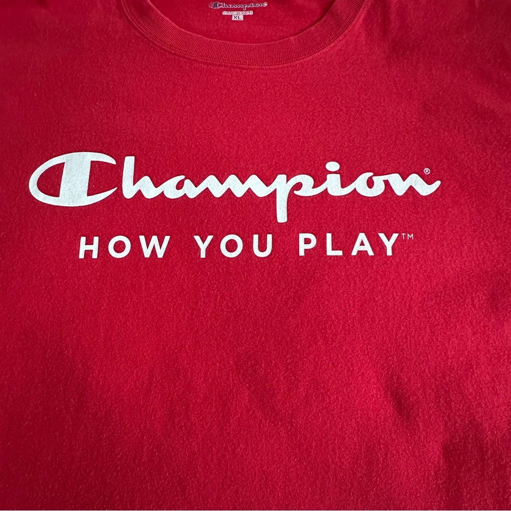 Champion Men's XL Red With White Logo Cotton Crew Neck Short Sleeve T-Shirt Top - Picture 7 of 14